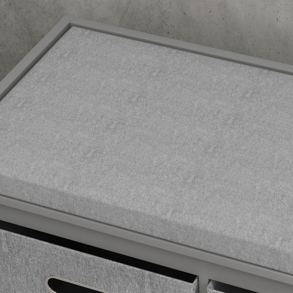 HOMCOM Shoe Bench with Cushioned Seat, 3 Fabric Drawers for Entryway Hallway - Image 3