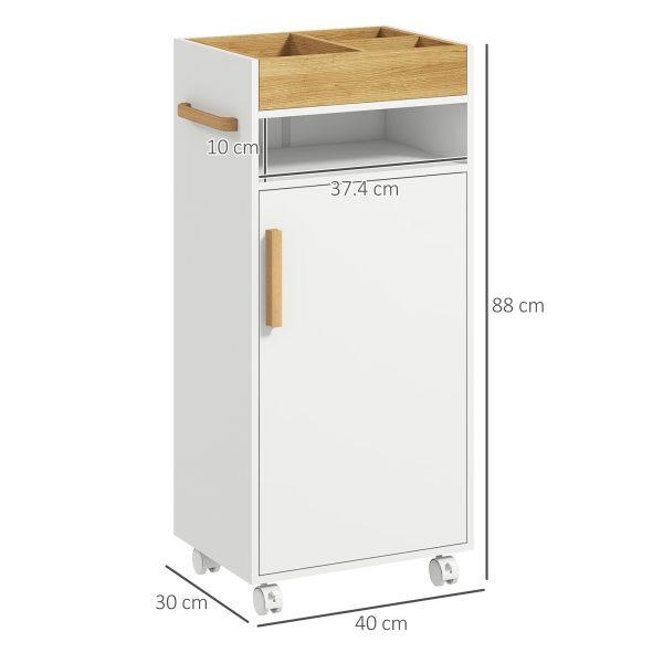 kleankin Bathroom Storage Cabinet with Cushioned Door and Wheels, White - Image 5