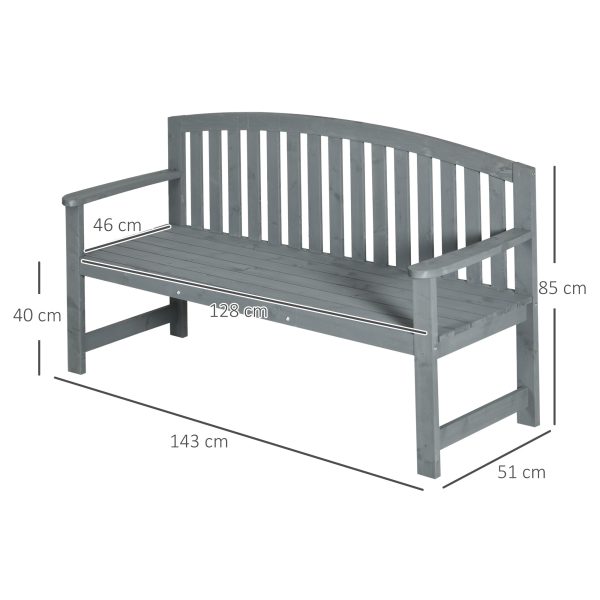 Outsunny 2 Person Garden Bench Wooden Outdoor Furniture with Armrest Grey - Image 5