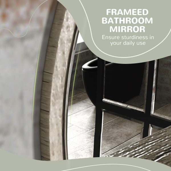 kleankin Round Mirror for Wall Makeup Mirror with Shelf Grey Wood Effect - Image 4