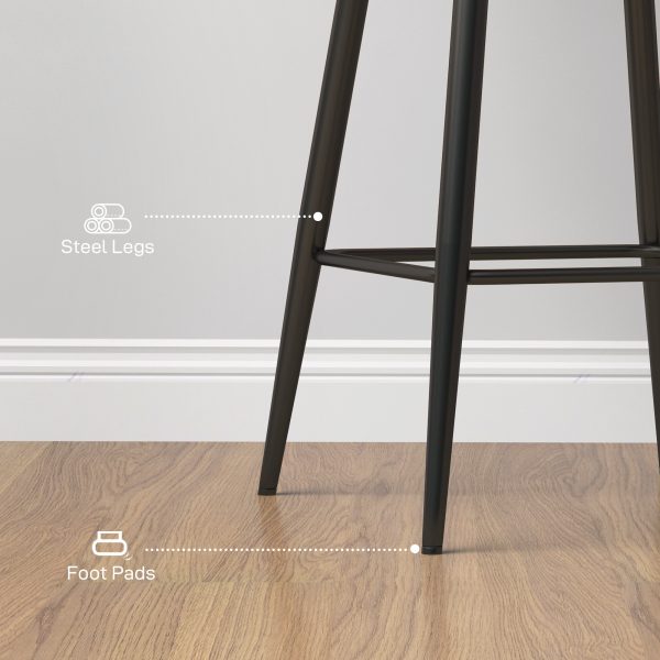 HOMCOM Bar Stools Set of 2, Velvet-Touch Fabric Counter Height Bar Chairs Grey - Image 7