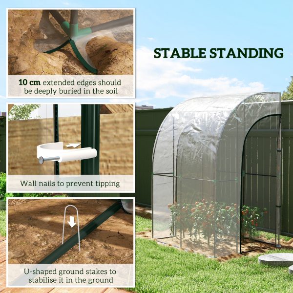 Outsunny 143x118x212cm Walk-In Lean to Wall Tunnel Plastic Greenhouse with Doors - Image 7