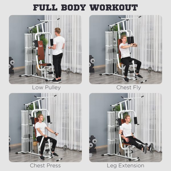 HOMCOM Multifunction Home Gym Weight Training Station Machine White - Image 3