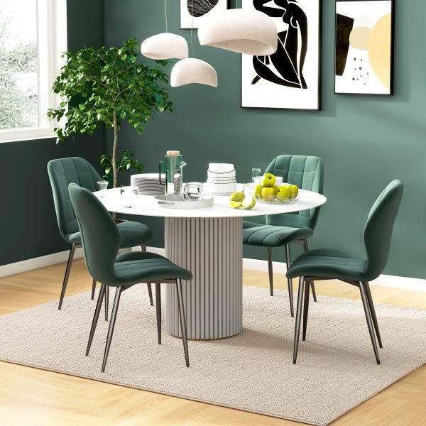 HOMCOM Modern Style Kitchen Chairs Set of 4 with Flannel Upholstered, Dark Green - Image 2