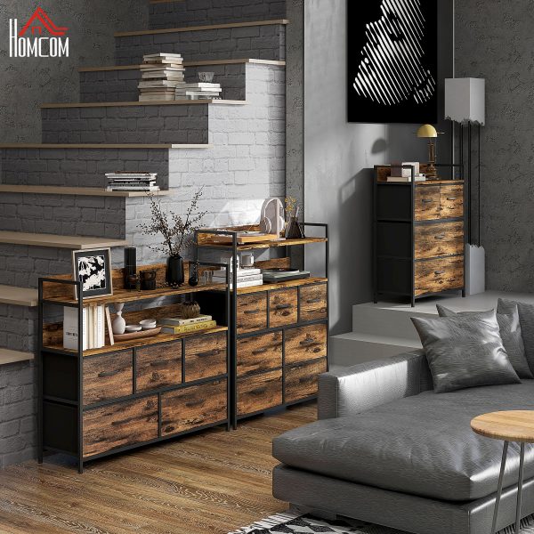 HOMCOM Bedroom Chest of Drawers 7 Drawer Dresser w/ Shelves, Rustic Brown - Image 6