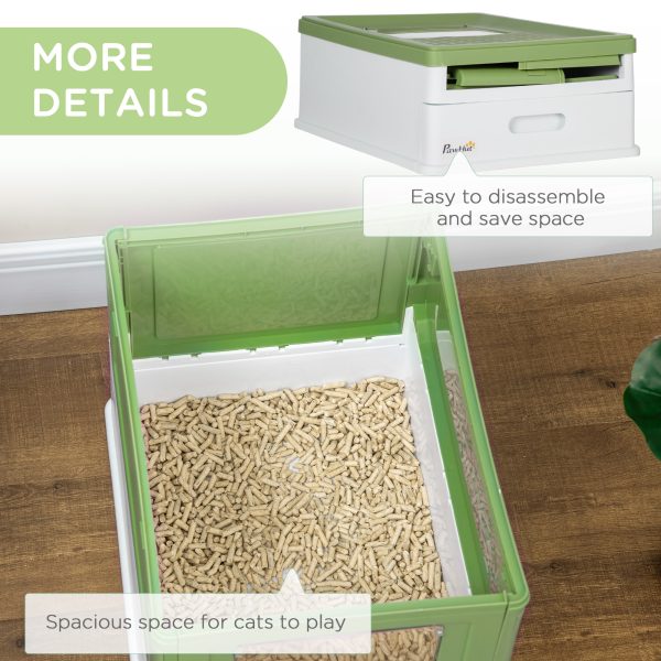 PawHut Hooded Cat Litter Box, Pet Toilet w/ Scoop, Tray - Light Green - Image 7