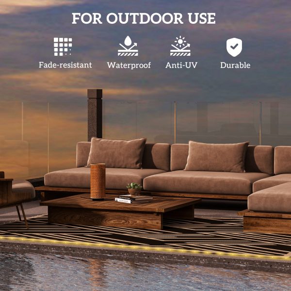 Outsunny Reversible Outdoor Rug with LED String Lights, Black and Coffee - Image 7