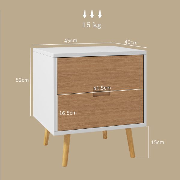 HOMCOM Bedside Table with 2 Drawers for Bedroom, Living Room - Image 3