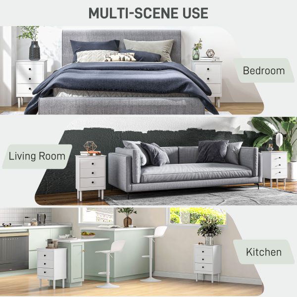 HOMCOM Bedside Table Set of 2, Bedside Cabinet w/ 3 Drawers, Modern Side Table, - Image 6