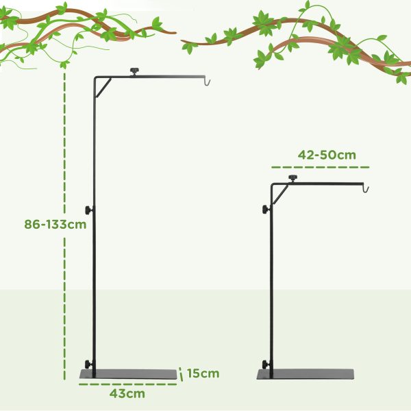 PawHut Reptile Lamp Stand, 86-129Hcm Adjustable Lamp Holder w/ Base, Hook - Image 7