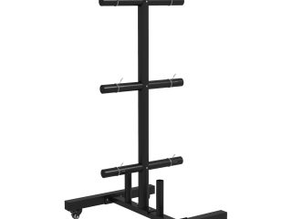 SPORTNOW Olympic Weight Plate Rack with 4 Wheels and 6 Fasten Clamps
