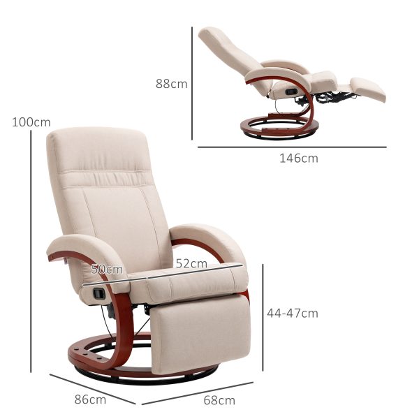 HOMCOM Manual Recliner Swivel Reclining Chair with Footrest Armrests Beige - Image 3