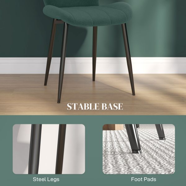 HOMCOM Modern Style Kitchen Chairs Set of 4 with Flannel Upholstered, Dark Green - Image 6