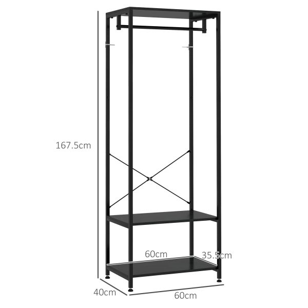 HOMCOM Coat Rack, 2-in-1 Clothes Stand with Shoe Storage for Hallway, Black - Image 3