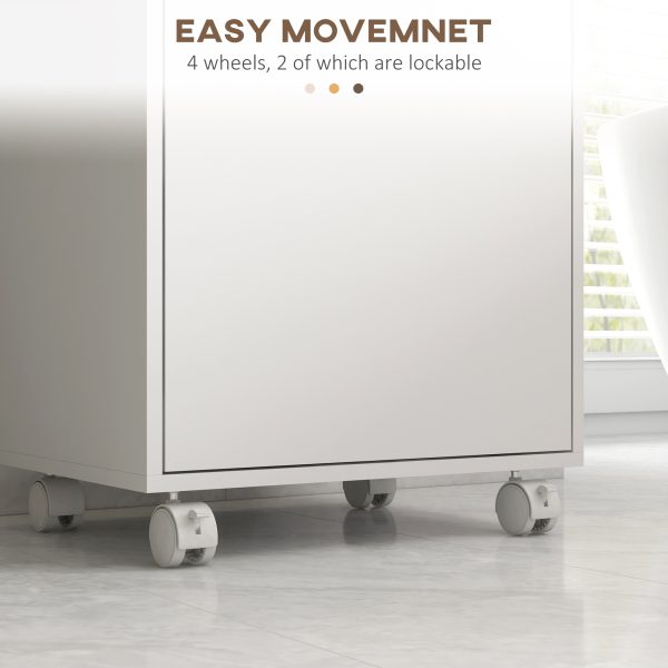 kleankin Bathroom Storage Cabinet with Cushioned Door and Wheels, White - Image 6