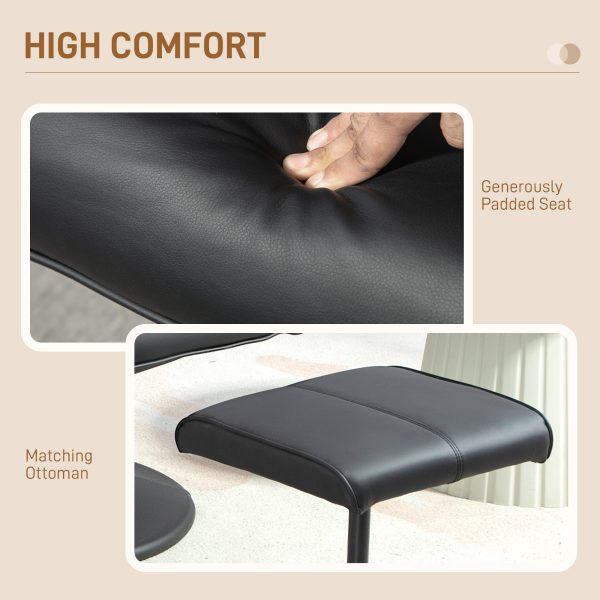 HOMCOM Swivel Armchair with Footstool and Adjustable Backrest Black - Image 4