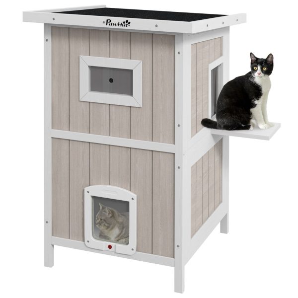PawHut Outdoor Wooden Cat House w/ Removable Bottom, Escape Doors, for 1-2 Cats