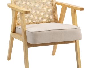 HOMCOM Rattan Armchair with Wood Frame Seat Cushion for Living Room Bedroom