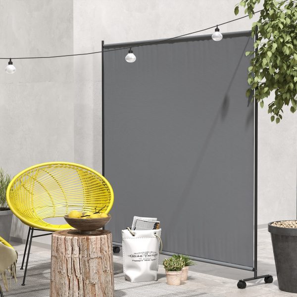 Outsunny Garden Screen with Wheels, 6ft Rolling Privacy Room Divider, Dark Grey - Image 2