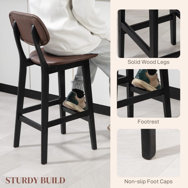 HOMCOM Breakfast Bar stools Set of 2 with PU Leather Cover, Wood Legs, Brown - Image 8
