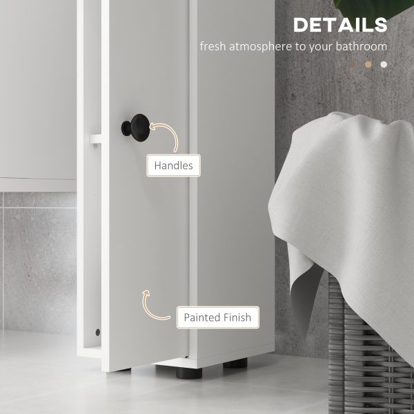 Kleankin Slim Bathroom Cabinet, Toilet Roll Storage w/ Open Shelves, White - Image 6
