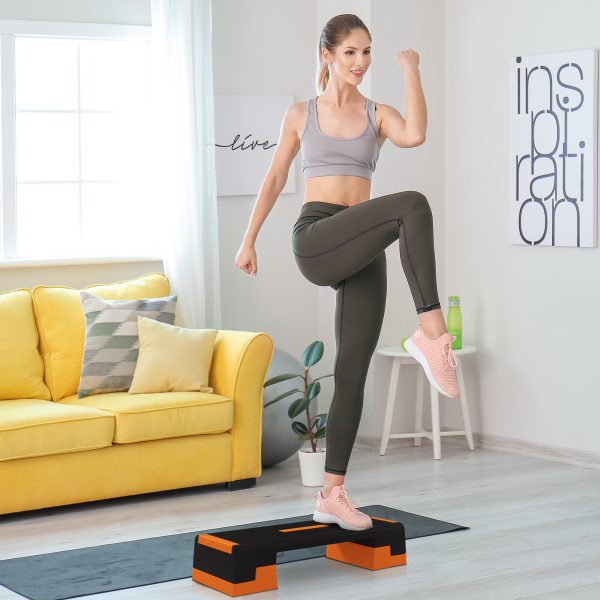 SPORTNOW 15cm/20cm/25cm Aerobic Step Platform for Home and Office, Orange - Image 2