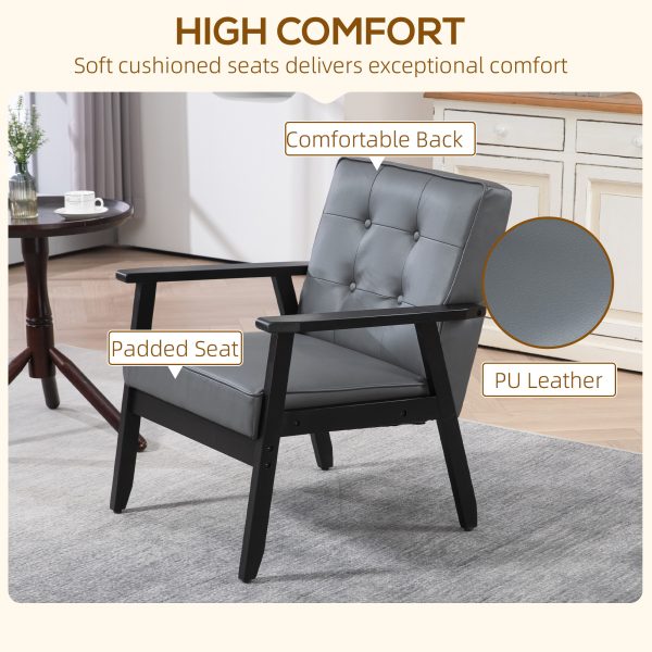 HOMCOM Accent Chair PU Leather Armchair with Armrests for Living Room Grey - Image 5