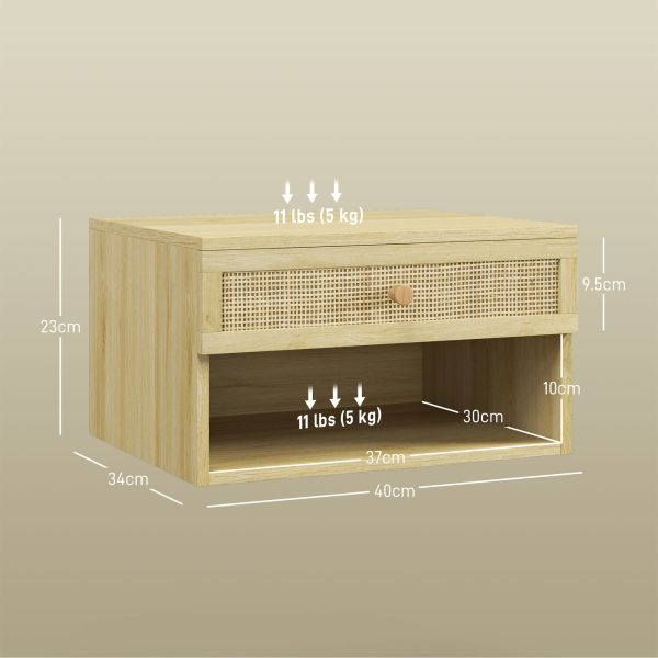 Floating Nightstands Set of 2 with Rattan Drawer and Storage Shelf for Bedroom - Image 3