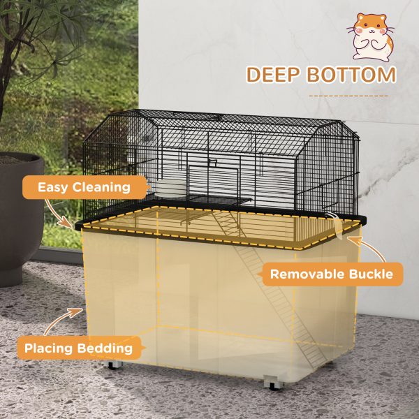 PawHut Hamster Cage, Two-Tier Gerbil Cage w/ Deep Bottom, Ramp, Food Dish - Image 4