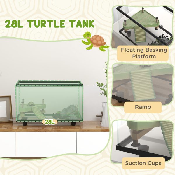 PawHut Turtle Tank 28L Glass Turtle Aquarium w/ Easy-Drain 45 x 25 x 29cm - Image 7