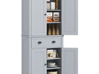 HOMCOM Freestanding Kitchen Storage Cabinet Drawers Cupboards Shelves Grey