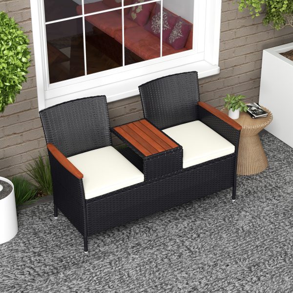 Outsunny 2 Seat Rattan Garden Bench,  Decorative Handrails, Black - Image 7