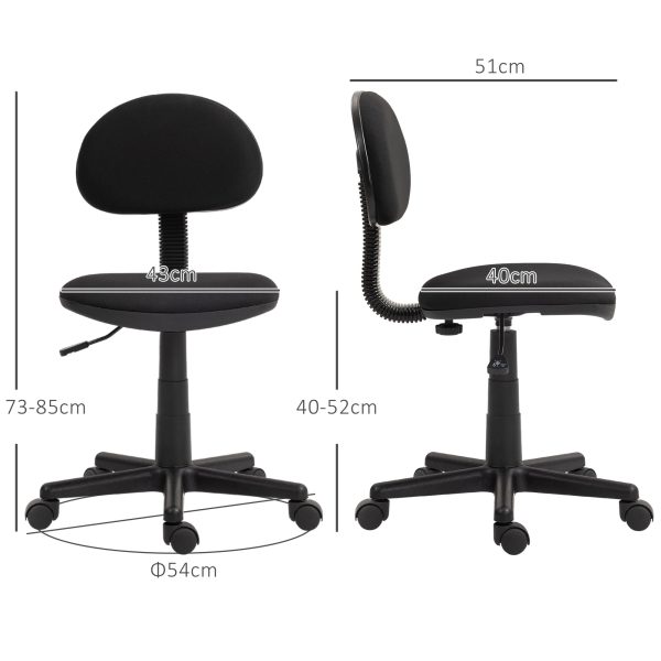HOMCOM Armless Office Chair with Adjustable Height 360Â° Swivel Wheels Black - Image 3