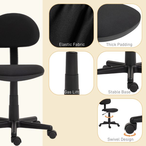 HOMCOM Armless Office Chair with Adjustable Height 360Â° Swivel Wheels Black - Image 5