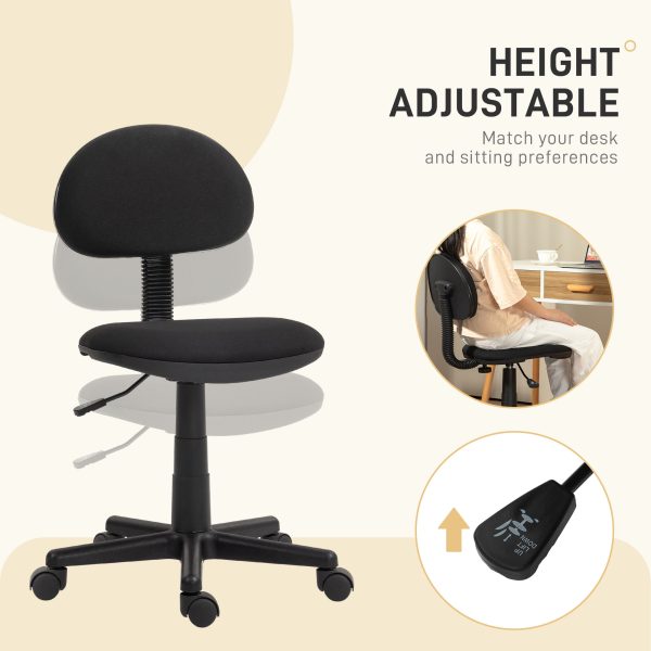 HOMCOM Armless Office Chair with Adjustable Height 360Â° Swivel Wheels Black - Image 4