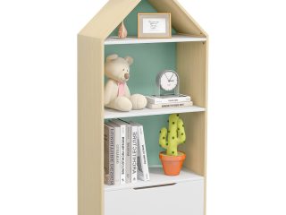 AIYAPLAY Kids Bookshelf with 3 Shelves, Drawer, Anti-tip Device, for Kids Room