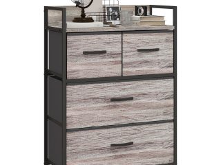 HOMCOM Bedroom Chest of Drawers 4 Drawer Dresser w/ Shelf, Grey Wood Effect