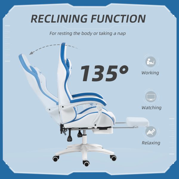 Vinsetto Racing Style Gaming Chair with Reclining Function Footrest, Blue - Image 5
