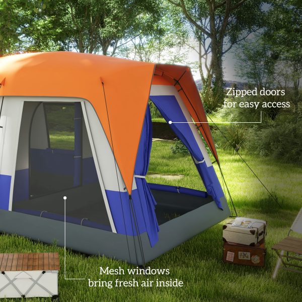 Outsunny Camping Tent with 3000mm Waterproof Rainfly & Screen Panels, Orange - Image 4