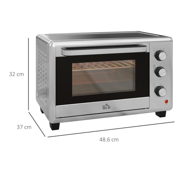 HOMCOM 30L Mini Oven with Adjustable Temperature, 60 Min Time 1600W, Silver - Image 3