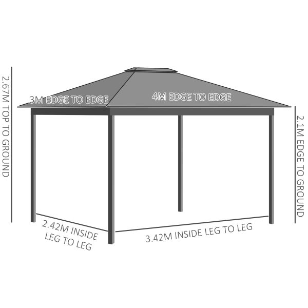Outsunny 4 x 3(m) Patio Gazebo Garden Shelter w/ Curtains and Netting, Grey - Image 5