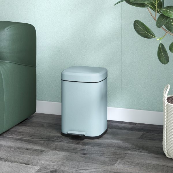 HOMCOM 12L Kitchen Pedal Bin, Metal Rubbish Bin with Soft-close Lid, Light Green - Image 2