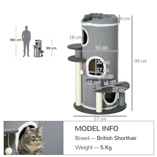 PawHut Barrel Shaped Cat Tree for Indoor Cats with Sisal Scratching Posts, Grey - Image 5