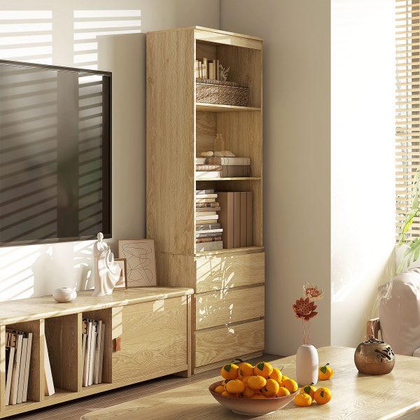 HOMCOM 180cm Tall Bookshelf Free Standing Storage Shelf Unit with Storage Oak - Image 2