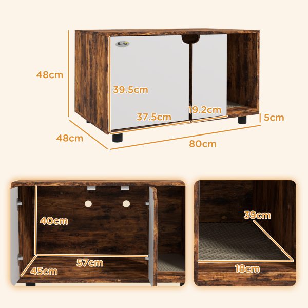PawHut Hidden Cat Litter Box Furniture with Sand Drain Pad, Rustic Brown - Image 4