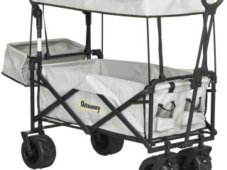Outsunny Outdoor Push Pull Wagon Stroller Cart with Canopy Top Grey
