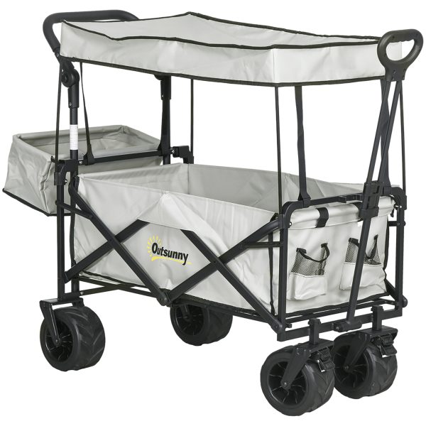 Outsunny Outdoor Push Pull Wagon Stroller Cart with Canopy Top Grey