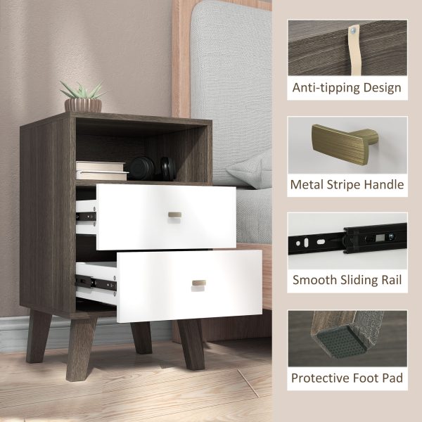 HOMCOM Bedside Tables Set of 2, Modern Nightstand with 2 Drawers and Open Cubby - Image 4