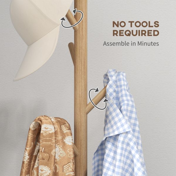 HOMCOM Coat Rack Bamboo Coat Stand with 8 Hooks for Handbags, Natural - Image 6