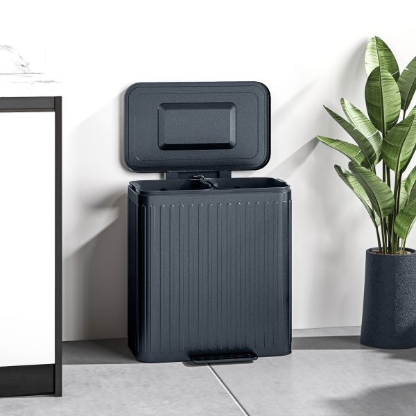 HOMCOM 2 x 20L Double Rubbish Bin, Pedal Bin with Soft-Close Lid, Black - Image 8